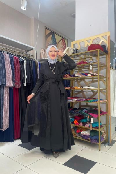 İkili organze tül abaya Anadolu Siyahı