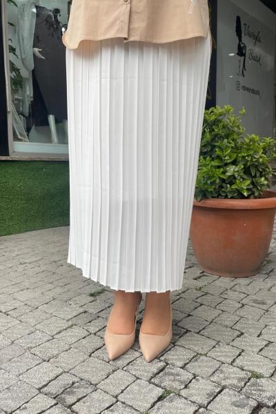 İnce piliseli etek Beyaz