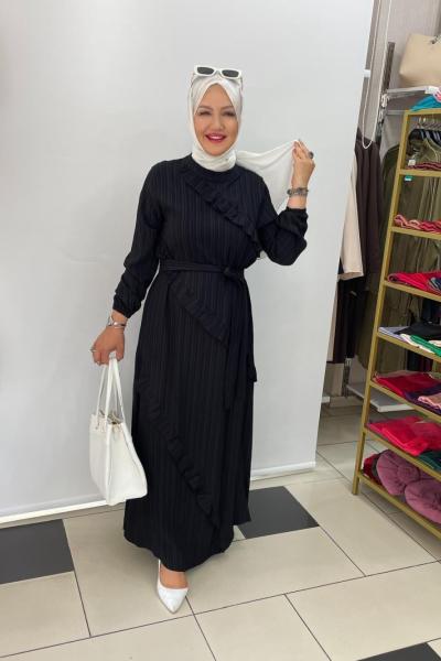 İpek agaç kabugu elbise Siyah