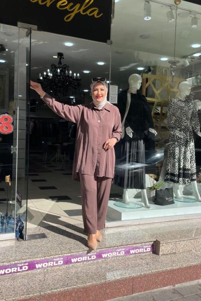 İpek kupra pantolonlu takım Kahverengi