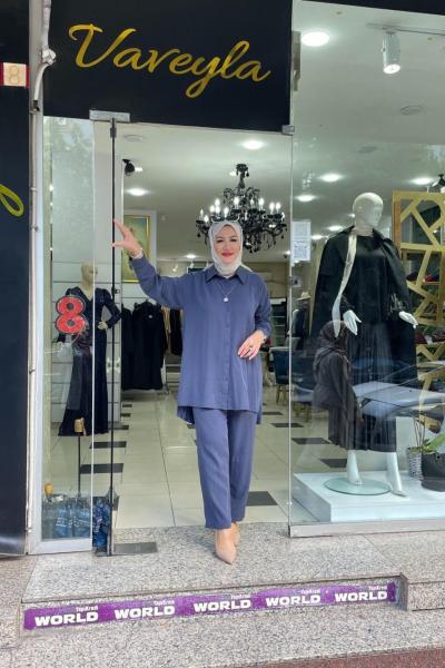 İpek kupra pantolonlu takım Lacivert