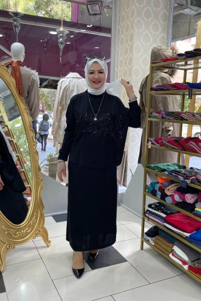 İpek kupra etekli takim  Siyah