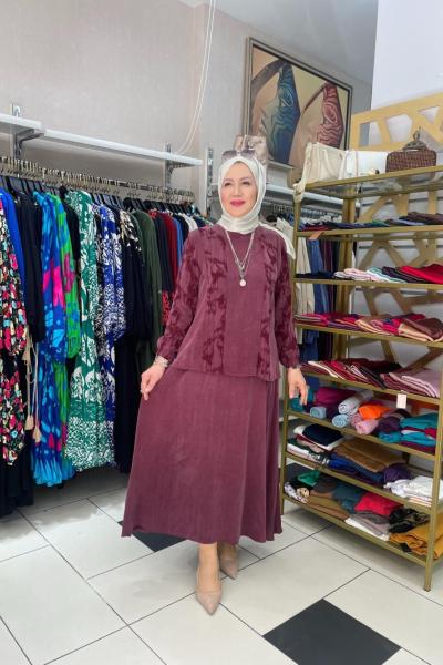 İpek kupra eteklı takım Mürdüm