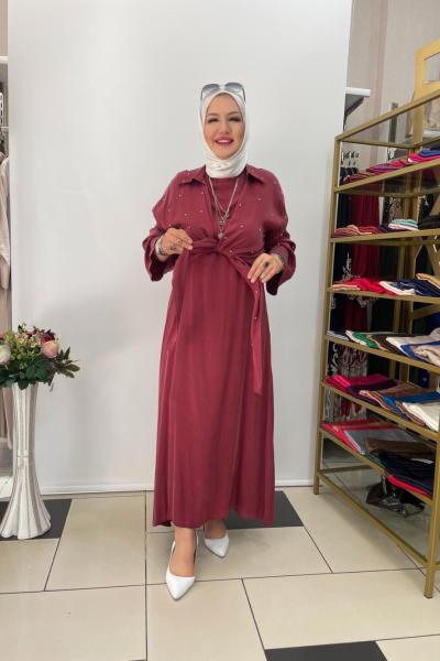 İpek kupra elbıse Bordo