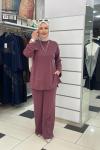 İpek kupra pantolonlu takım Mürdüm