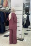 İpek kupra pantolonlu takım Mürdüm