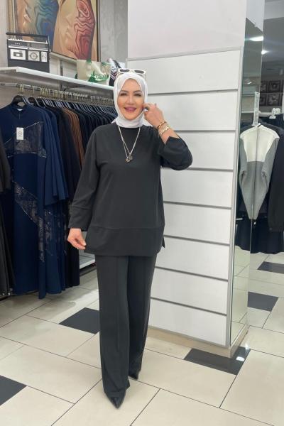 İpek kupra pantolonlu takım Anadolu Siyahı