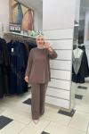 İpek kupra pantolonlu takım Vizon