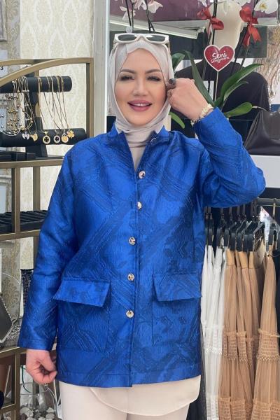 Jakarlı ceket Mavi