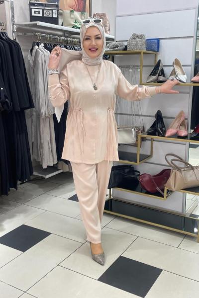 Janjanli pantolonlu takım Bej