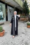 Kabartma desen şifon detaylı abaya Anadolu Siyahı