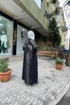 Kabartma desen şifon detaylı abaya Anadolu Siyahı