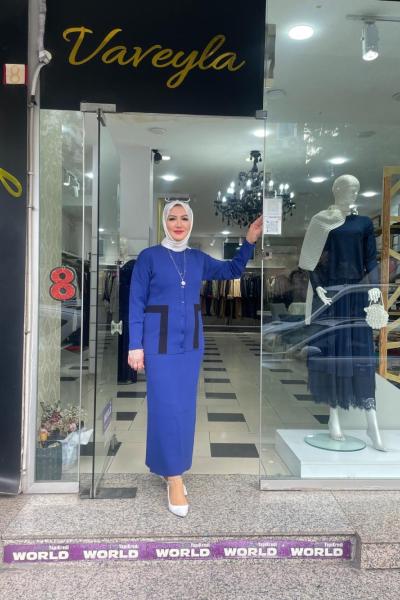 Kalem eteklı takım Saks Mavisi