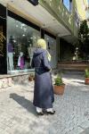 Kapşonlu belden baglamalı mont Lacivert
