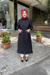 Kapşonlu belden baglamalı mont Siyah