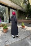 Kapşonlu belden baglamalı mont Siyah