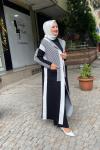 Kazayağı desenlı tam boy hırka Siyah