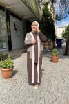 Kazayağı desenlı tam boy hırka Kahverengi