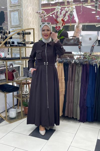 Kemerli elbise Kahverengi