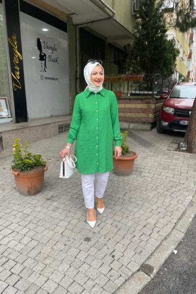 Keten gömlek ara boy Yeşil