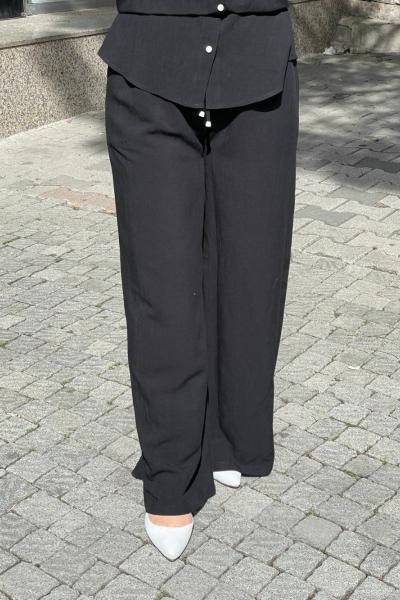 Keten pantolon beli lastıklı Siyah