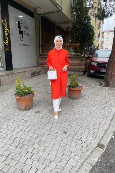Keten uzun gömlek Turuncu