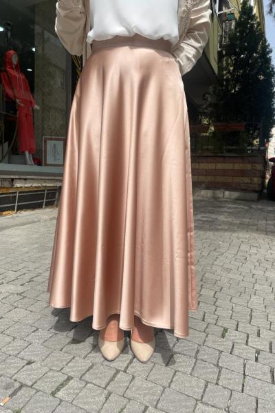 Kloş saten etek Bej
