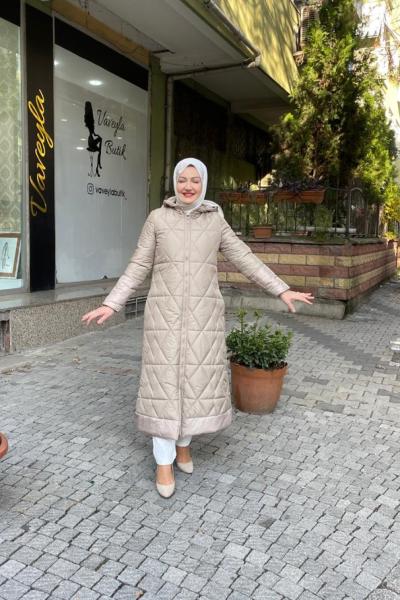 Kol detayı fermuarlı mont Bej