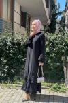 Kol ucu etek ucu lazer kesım şifon ferace Siyah