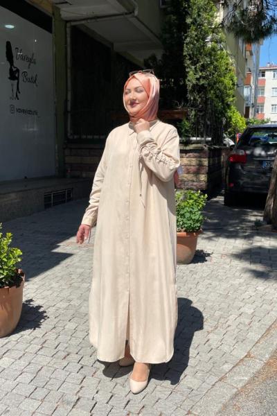 Kollari bagcıklı tunık uzun Bej