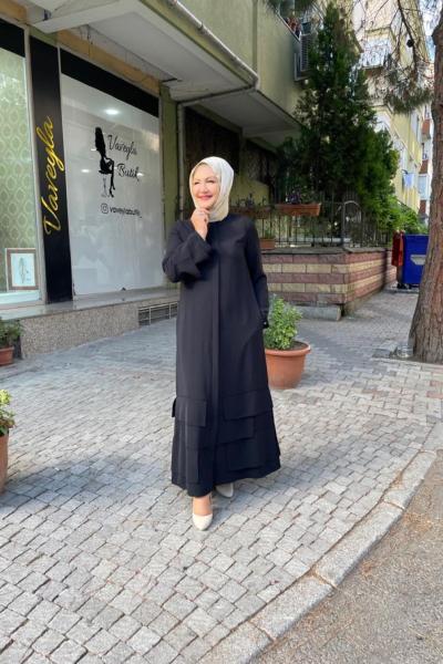 Kolları etek ucu kat kat ferace Siyah