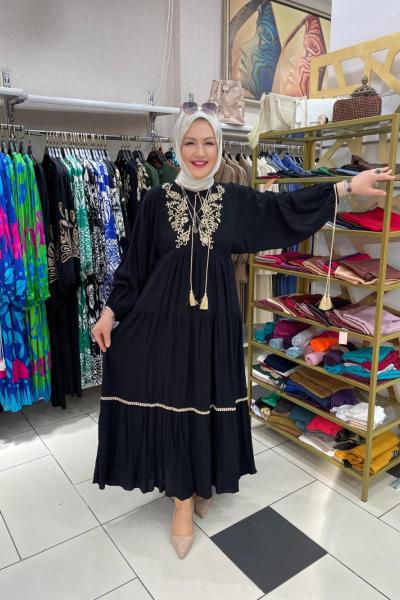 Kolları ipli elbise Siyah