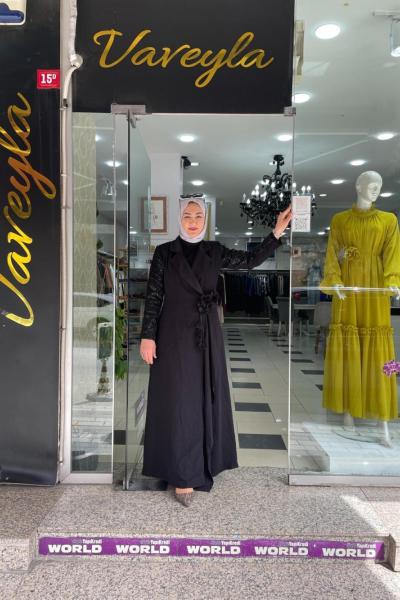 Kolları pul detaylı abaya Siyah