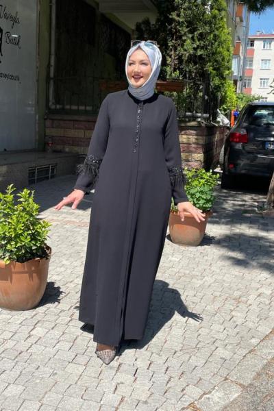 Kolları tüylü ferace Siyah