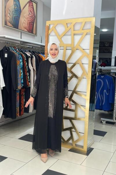 Kolları ve önü taşli abiye Siyah