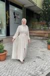 Kolları yakası payet detaylı abaya Bej