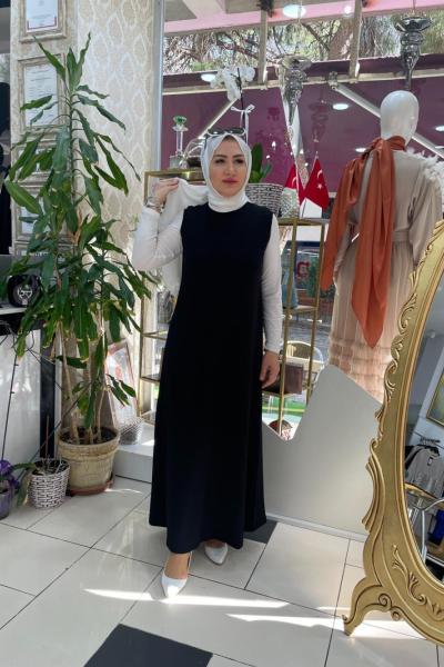 Kolsuz çelik triko elbıse Siyah