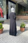 Kolu eteği taşlı ferace Siyah