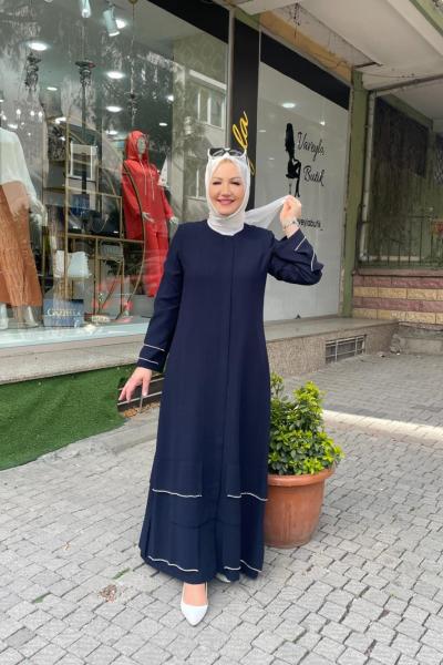 Kolu eteği taşlı ferace Lacivert