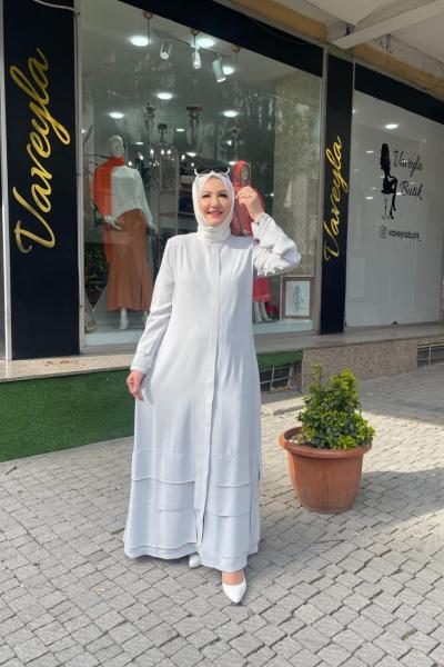 Kolu eteği taşlı ferace Ekose Gri