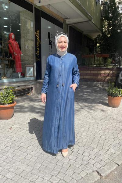 Kolu pılelı tencel ferace Mavi