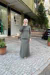 Kontras dikiş özellikli balık etekli çelik takım Yeşil