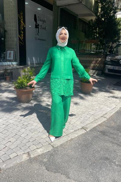 Koton gömlek fıstolu pantolonlu takım Yeşil