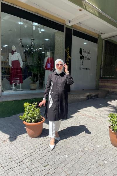 Koton kumaş puskul detaylı tunık Siyah