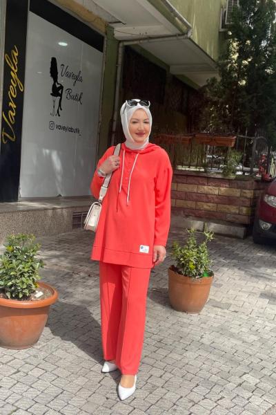 Krep kumaş pantolonlu takım Turuncu