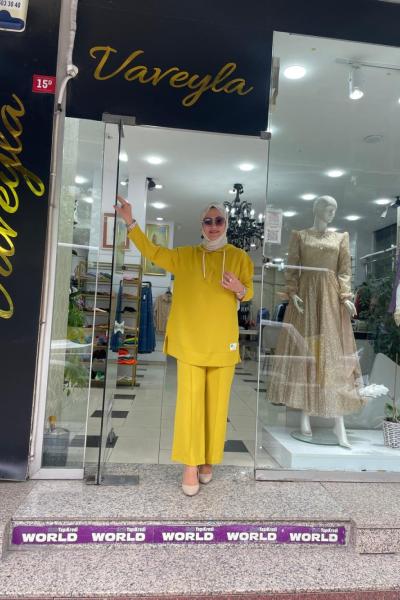 Krep kumaş pantolonlu takım Yağ Yeşili