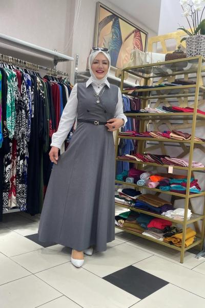 Krep kumaş jile elbıse Gri