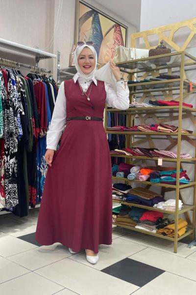 Krep kumaş jile elbıse Bordo