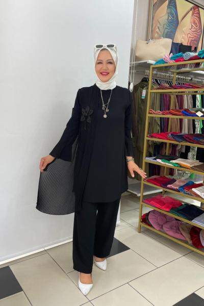 Krep pantolonlu abiye takım Siyah