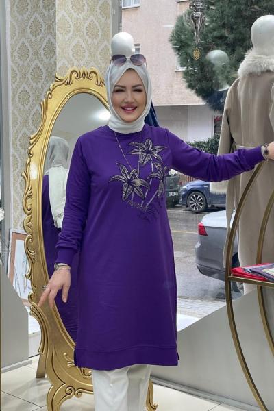 Lale desenli tunık Mor